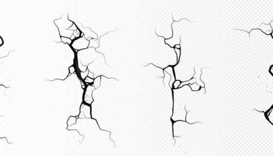 Ground cracks, breaks on land surface top view